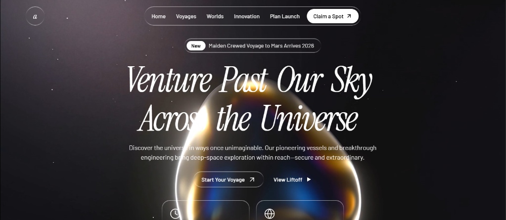 Space Travel landing page